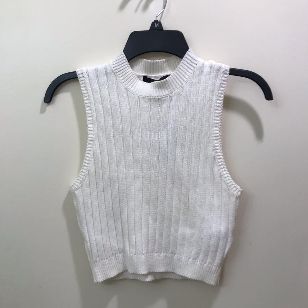 White Knit High Neck Crop Top